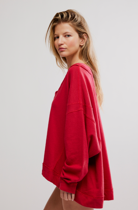 staycation pullover in bright red