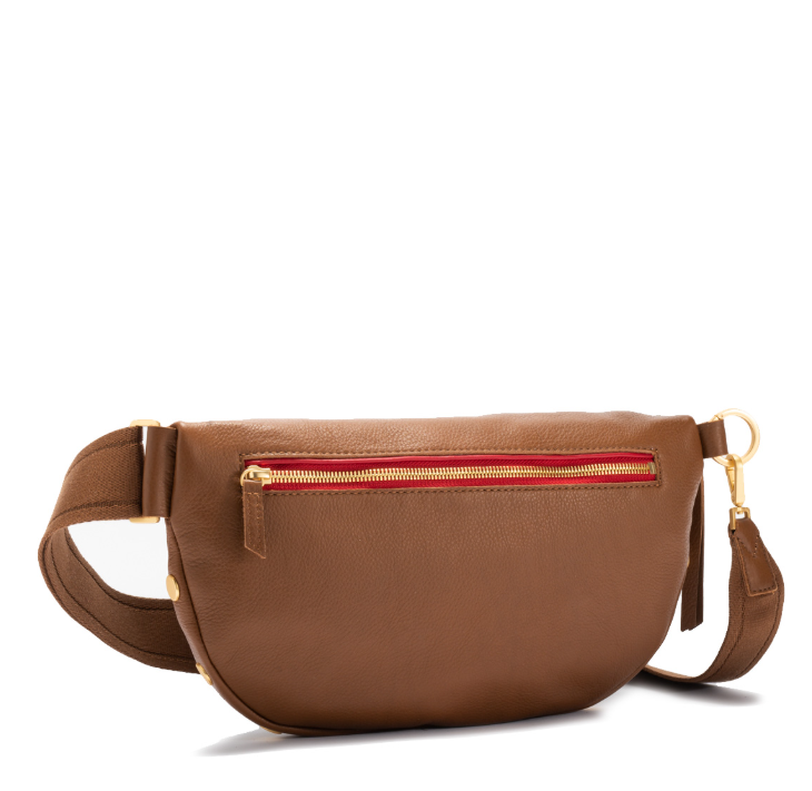 charles crossbody large in mahogany pebble + brushed gold