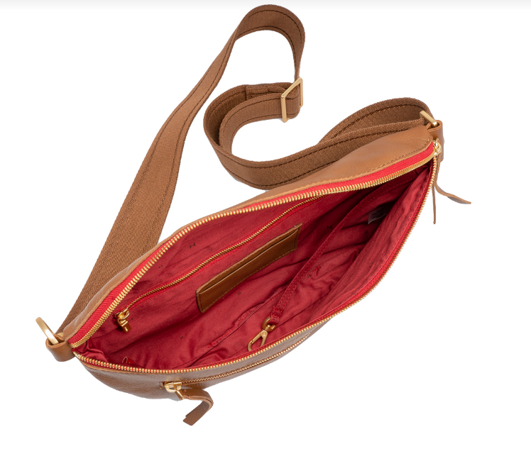 charles crossbody large in mahogany pebble + brushed gold