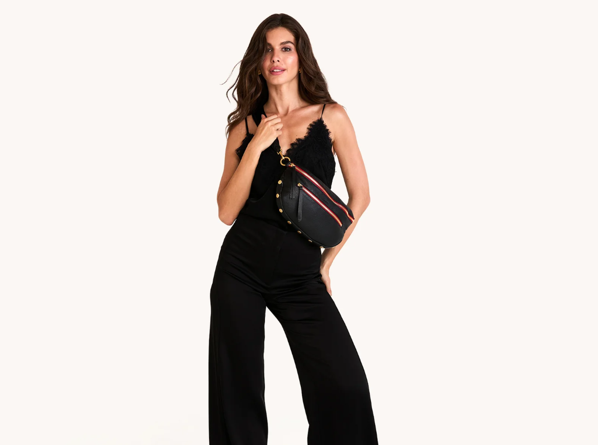 charles crossbody large in black + brushed gold