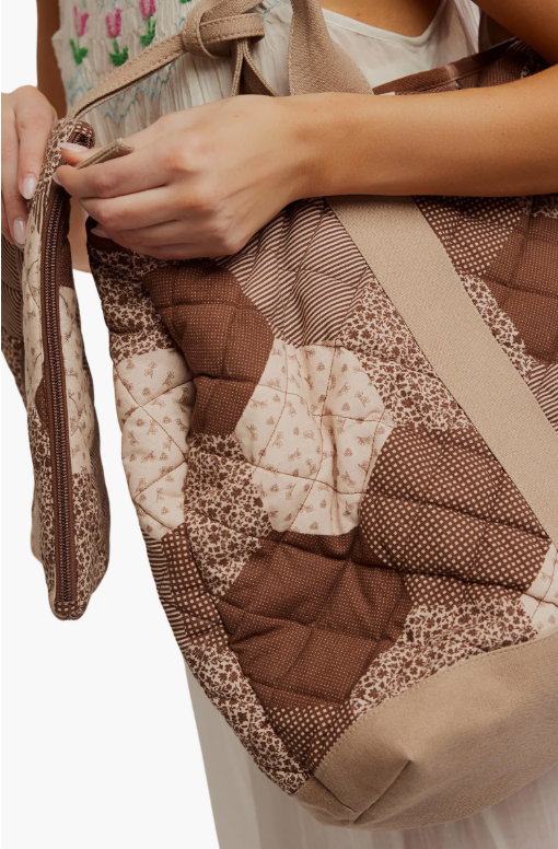 pippa patchwork tote in neutral combo