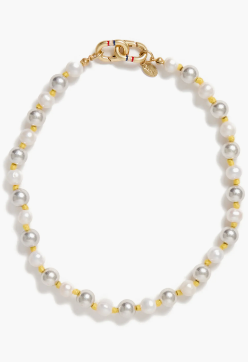 beaded strand necklace in silver + cream