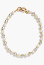 beaded strand necklace in silver + cream