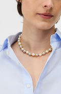 beaded strand necklace in silver + cream