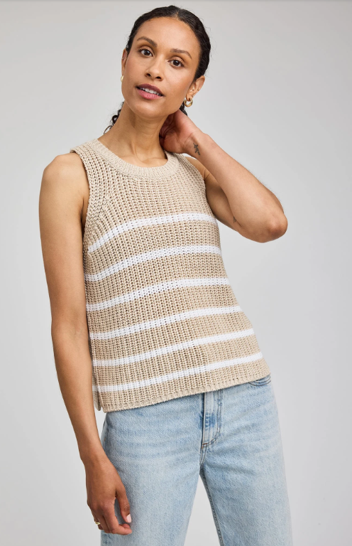 andrea knit tank in white stripe