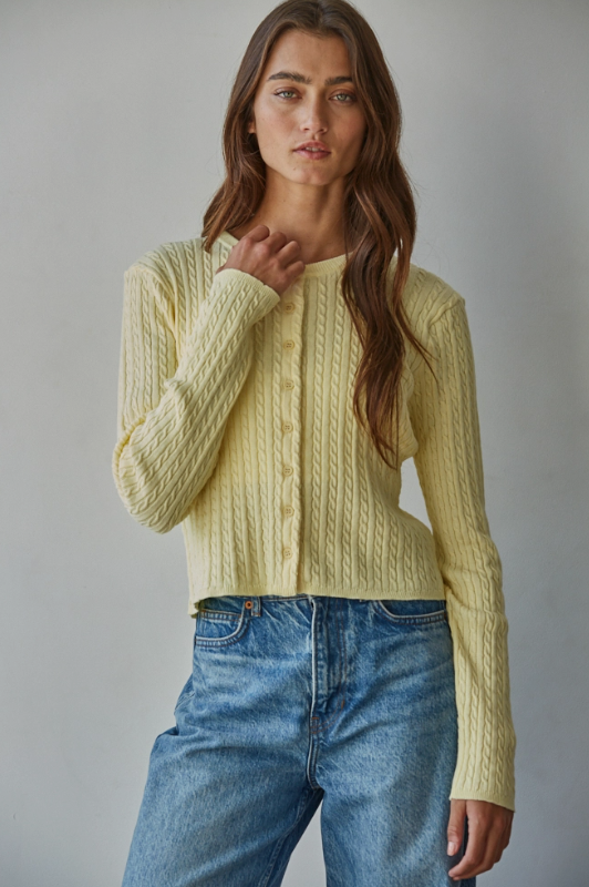 cable knit cardi in sunshine
