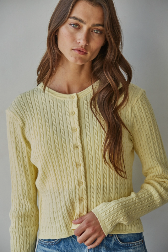 cable knit cardi in sunshine