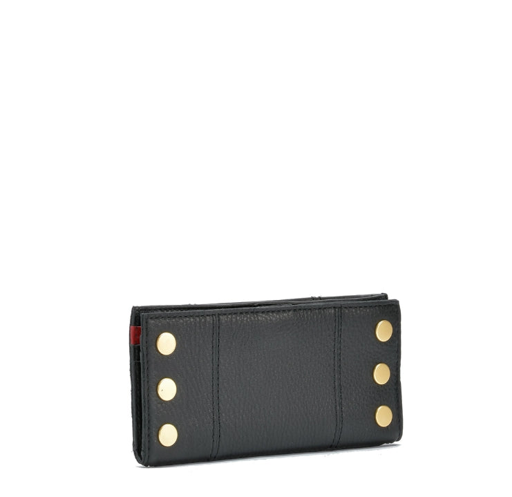 110 north in black + brushed gold with red zip