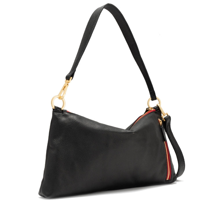 medium kyle in black + brushed gold with red zip