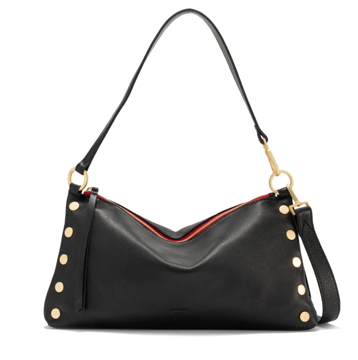 medium kyle in black + brushed gold with red zip