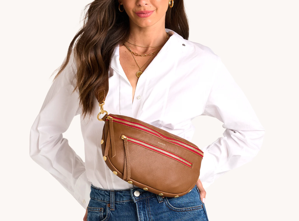 charles crossbody large in mahogany pebble + brushed gold