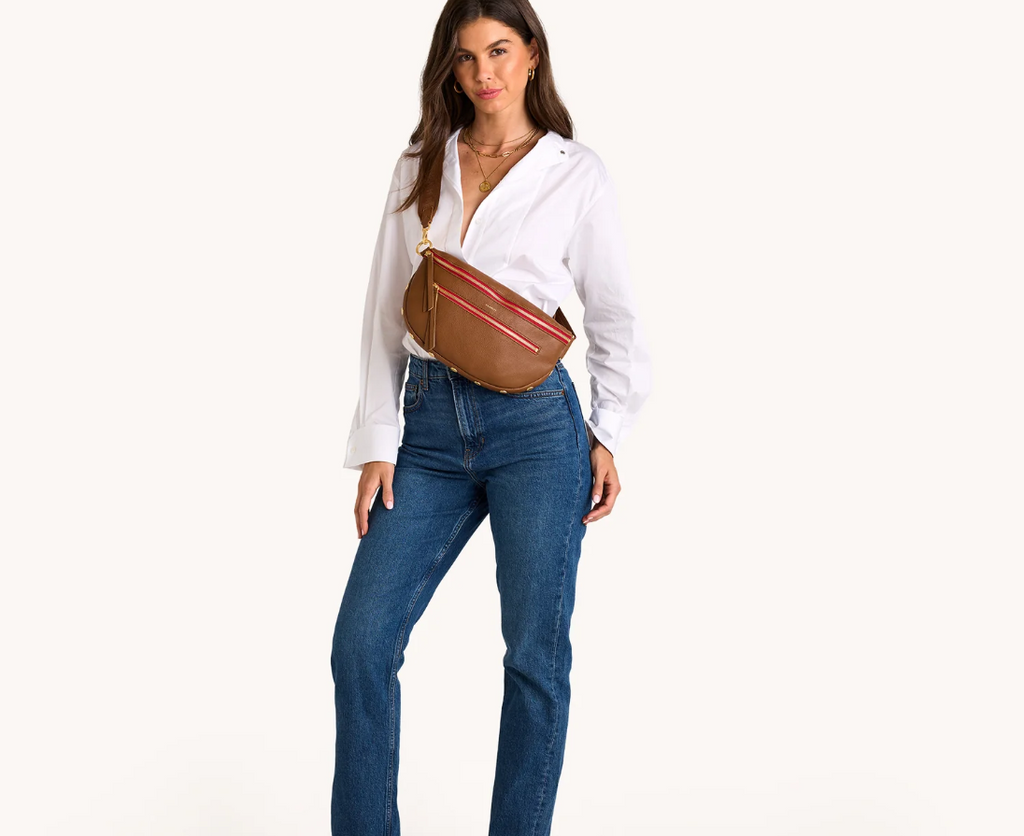charles crossbody large in mahogany pebble + brushed gold