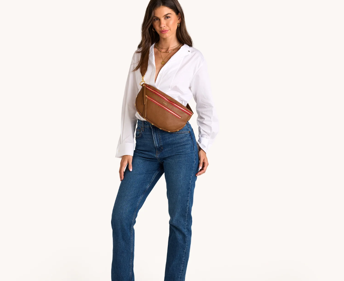 charles crossbody large in mahogany pebble + brushed gold