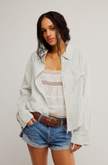 striped linen laurel button down in ivory combo