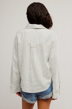 striped linen laurel button down in ivory combo