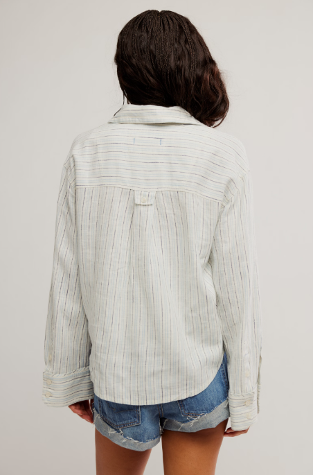 striped linen laurel button down in ivory combo