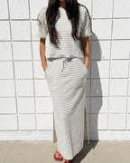 kennedy stripe skirt in oak + eucalyptus
