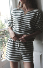 low key striped fleece short in monstera