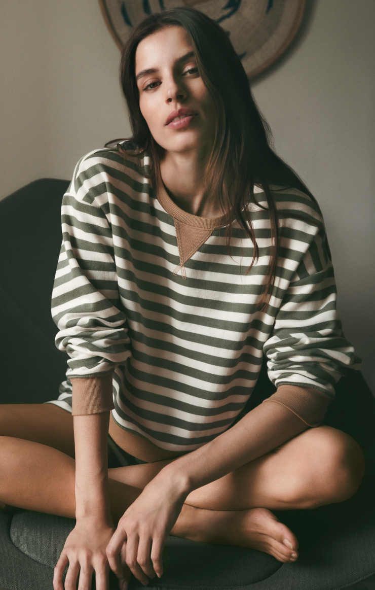 low key striped sweatshirt in monstera