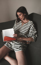 low key striped sweatshirt in monstera