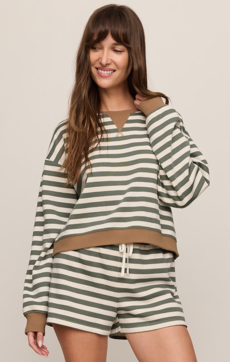 low key striped sweatshirt in monstera