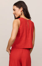 sloane linen cropped tank in chili pepper