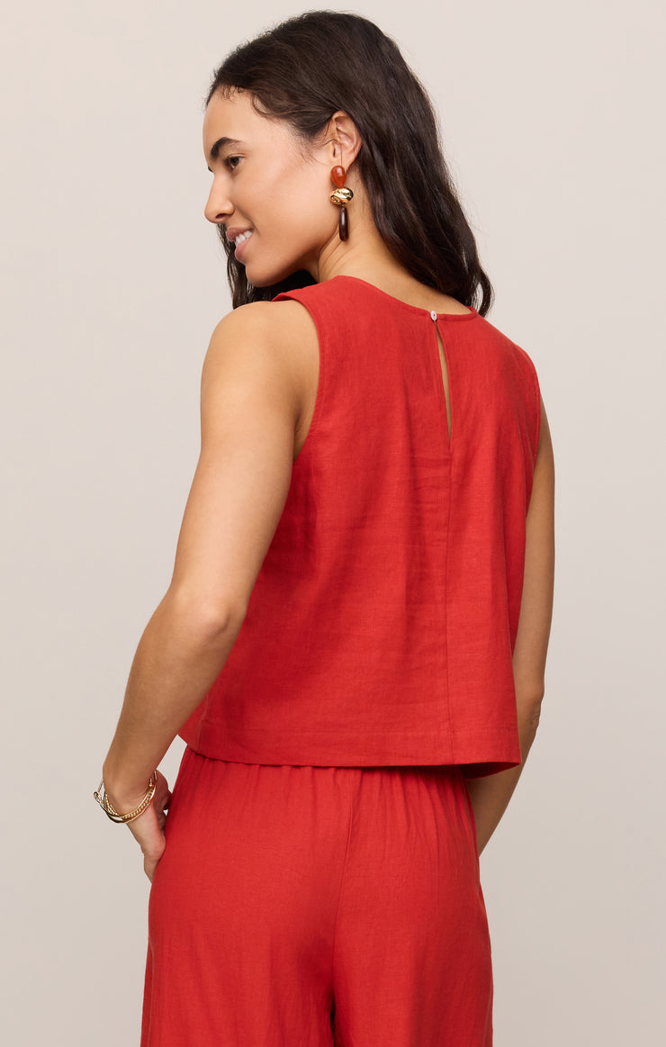 sloane linen cropped tank in chili pepper