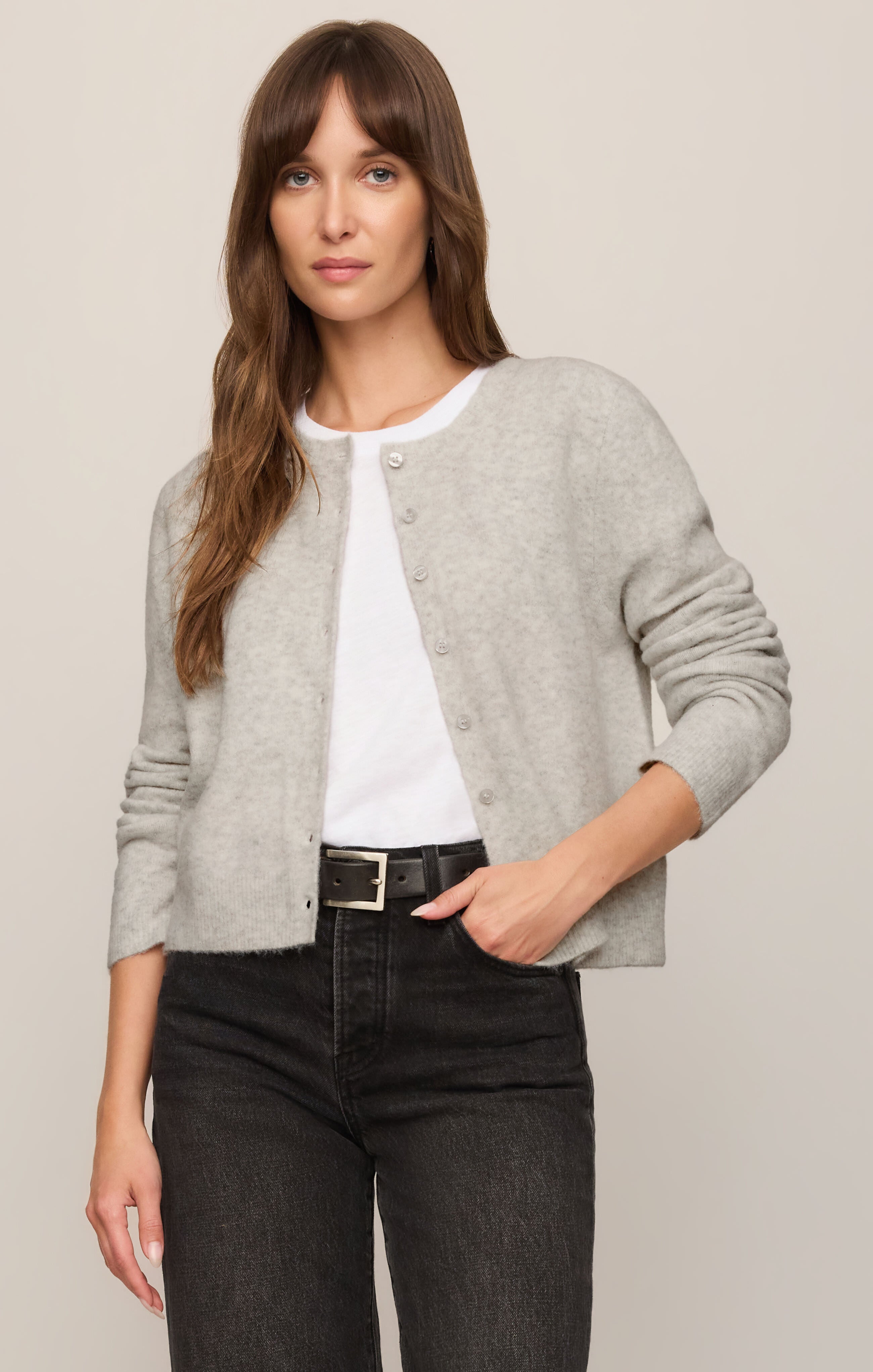 medina cardigan in feather grey