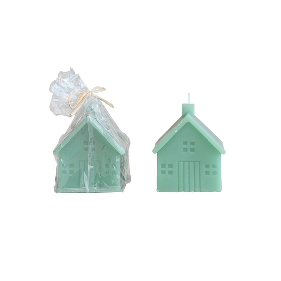 Small Unscented House Shaped Candle, Mint Color