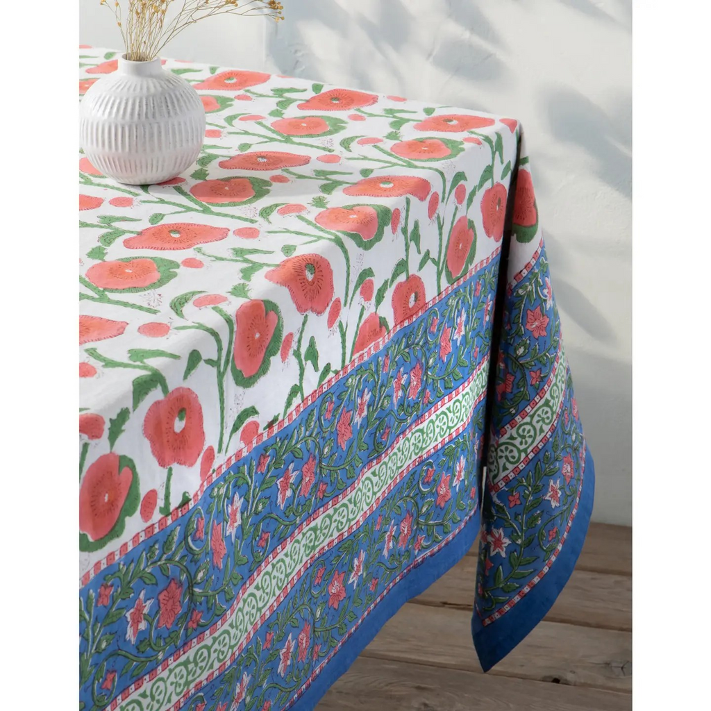 poppy block print tablecloth