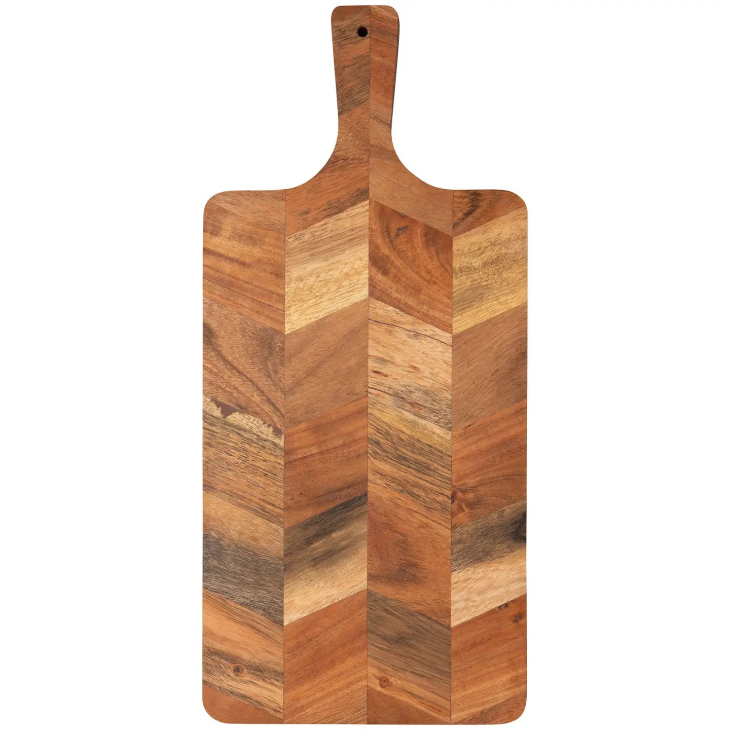 acacia chevron serving board with handle