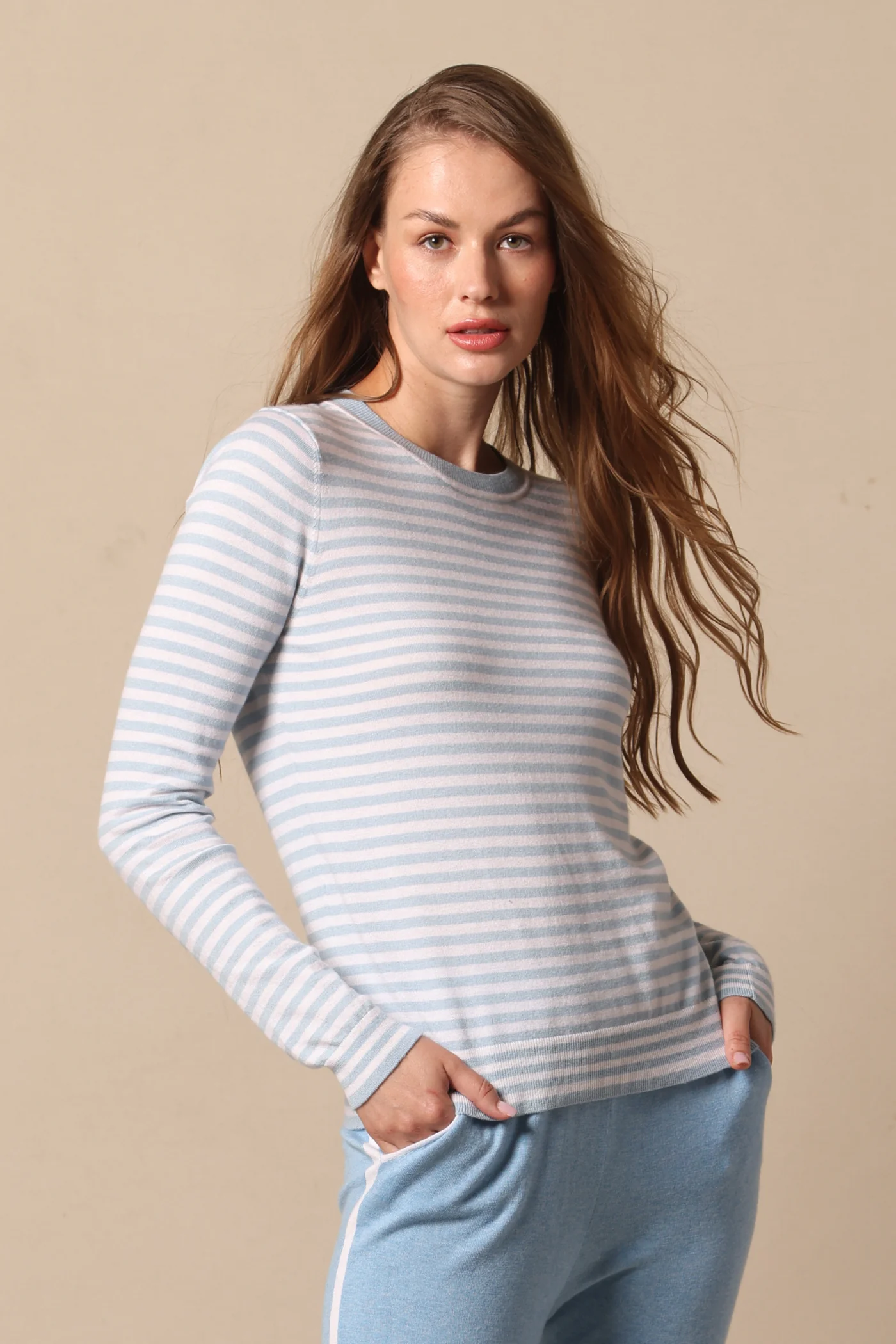 supima cotton cashmere long sleeve in heaven stripe