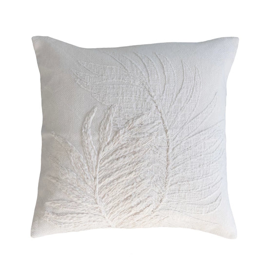 embroidered botanical pillow