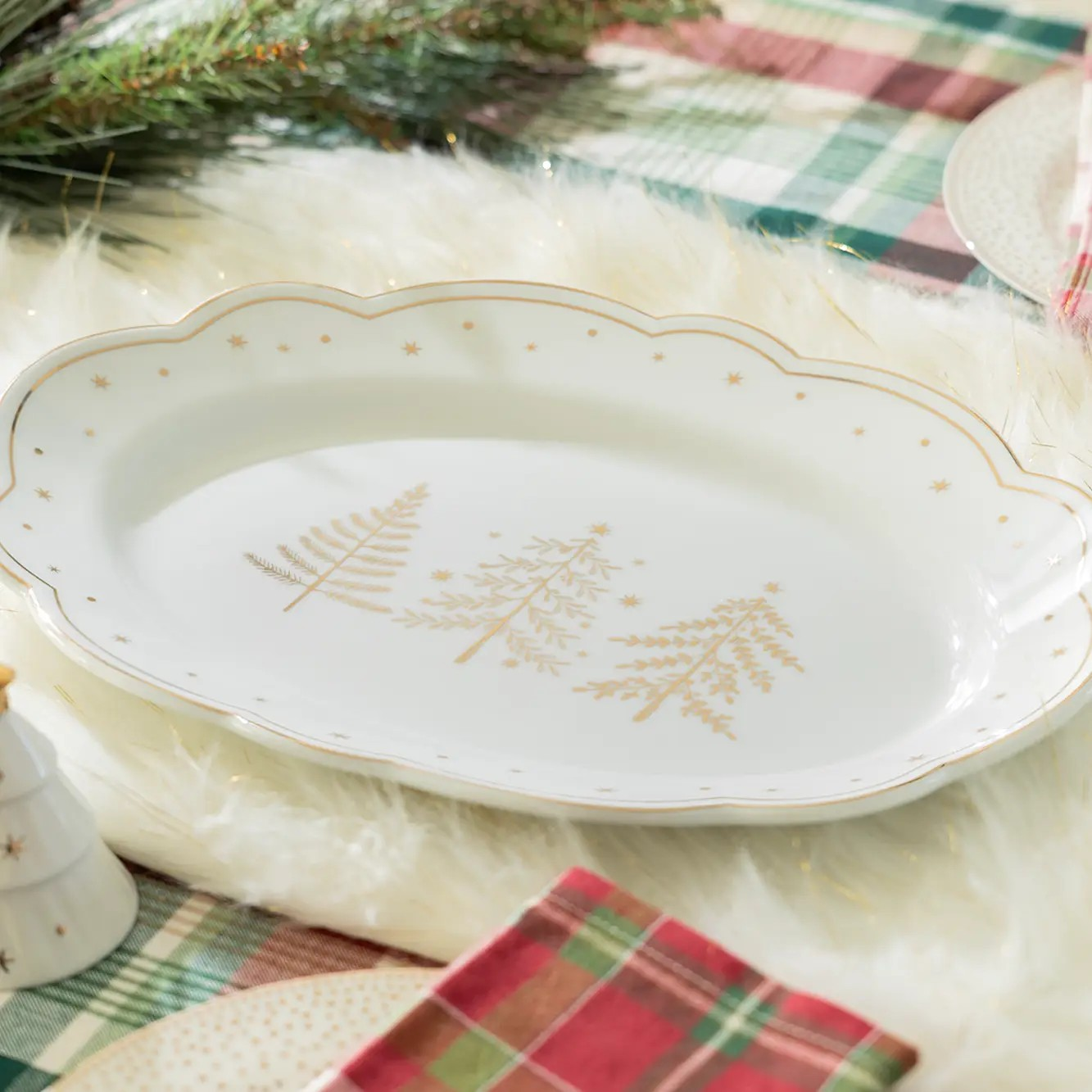 holiday gold pine 14" gold porcelain platter
