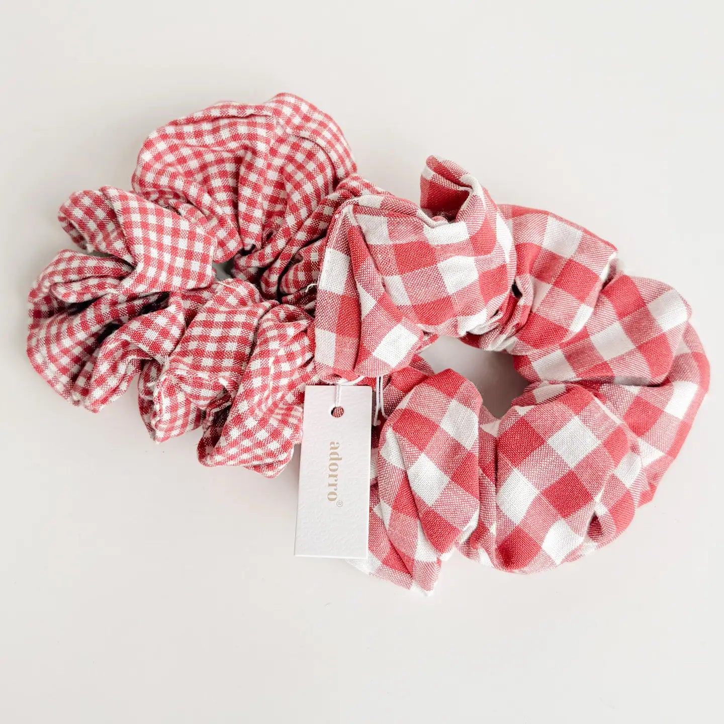 red gingham scrunchies - set of two