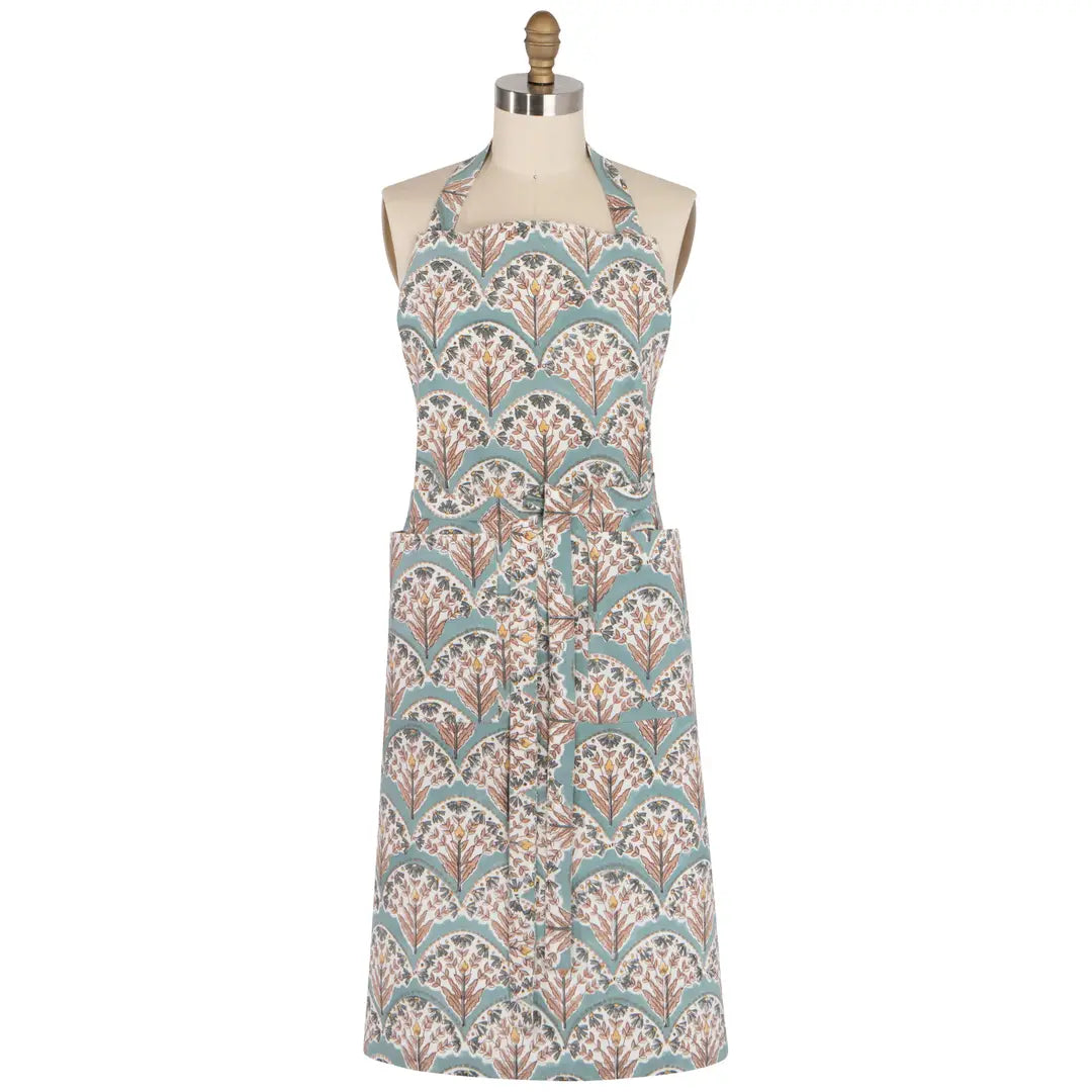 bouquet block print apron