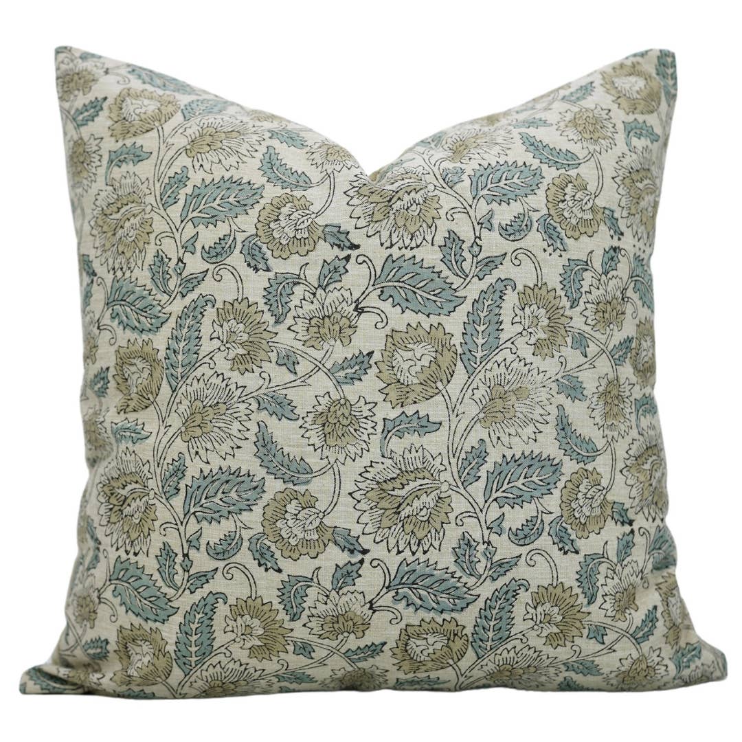 mandakini block print linen blend 20 x 20 pillow