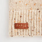 flecked yarn fingerless gloves in taupe