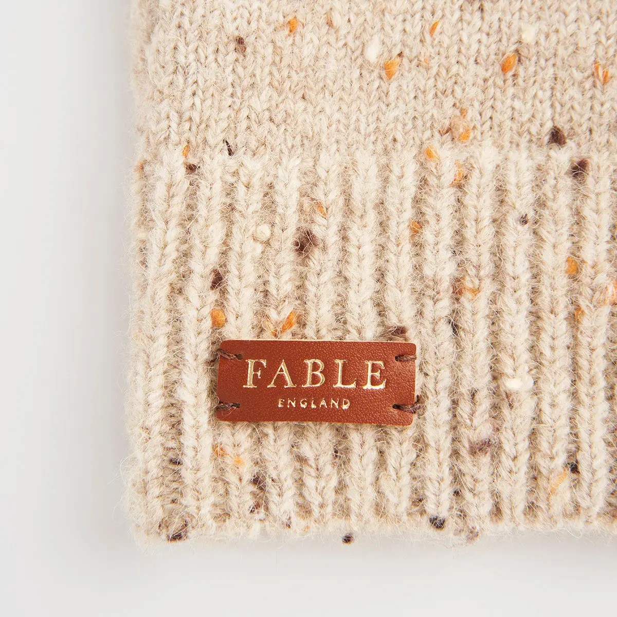 flecked yarn fingerless gloves in taupe