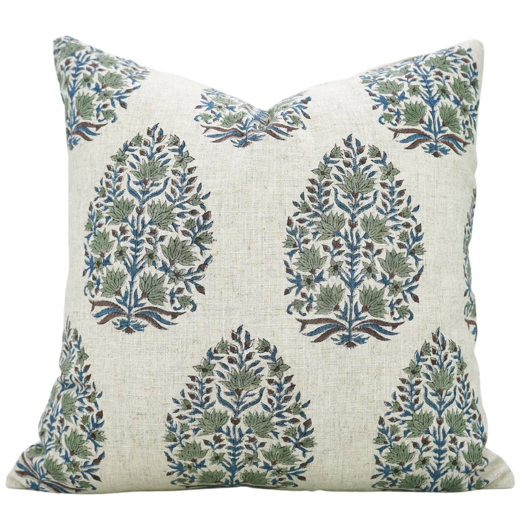 kumud block print linen blend 20 x 20 pillow