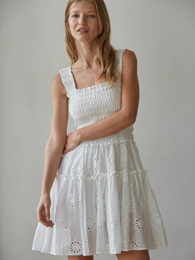 woven cotton eyelet dress – river + road