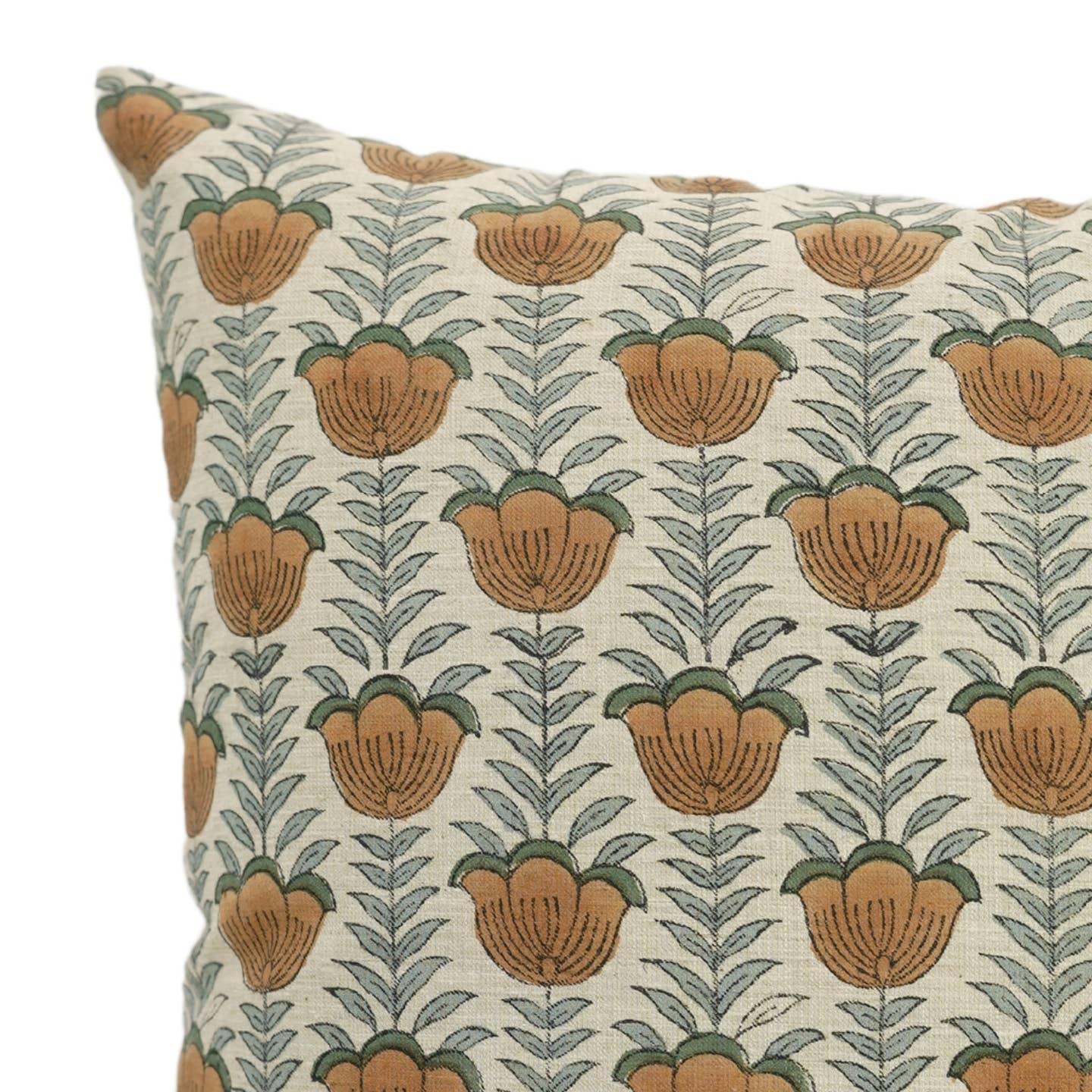 lotus block print linen blend pillow 14 x 20