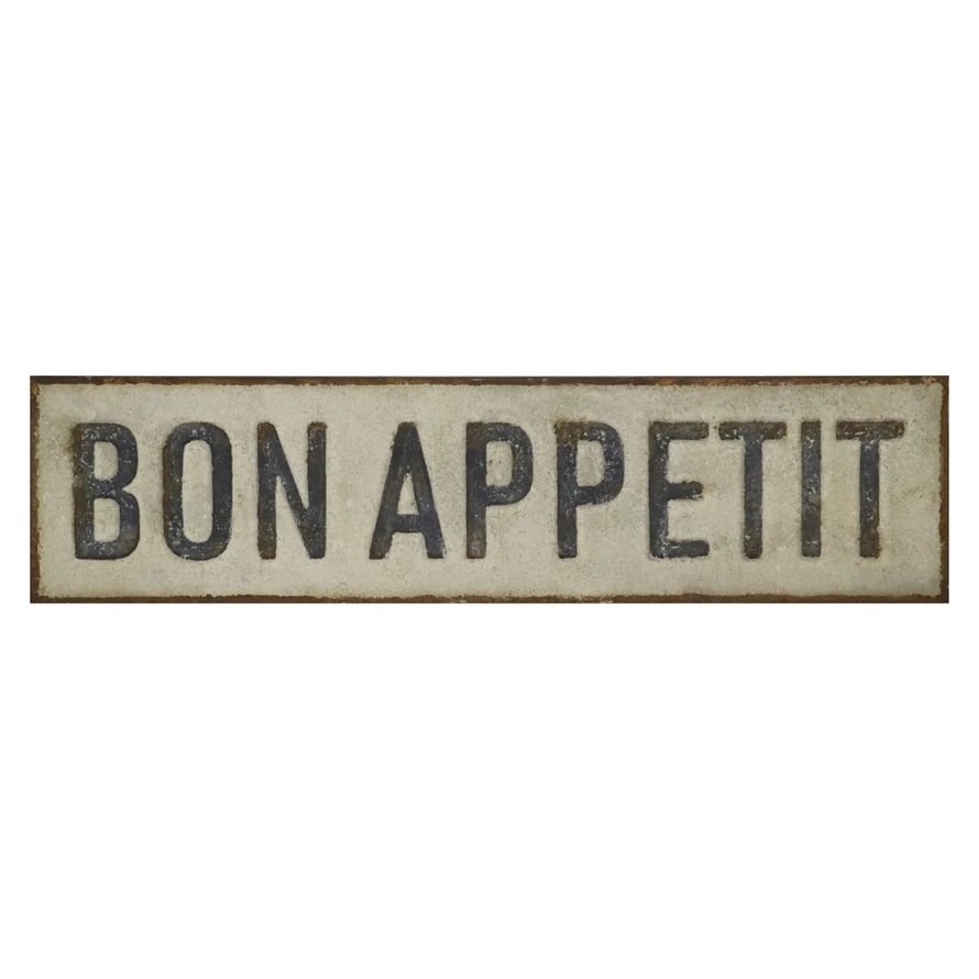 embossed metal sign "bon appetit"