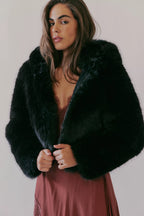 louder please faux fur in black