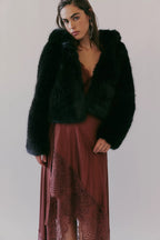 louder please faux fur in black