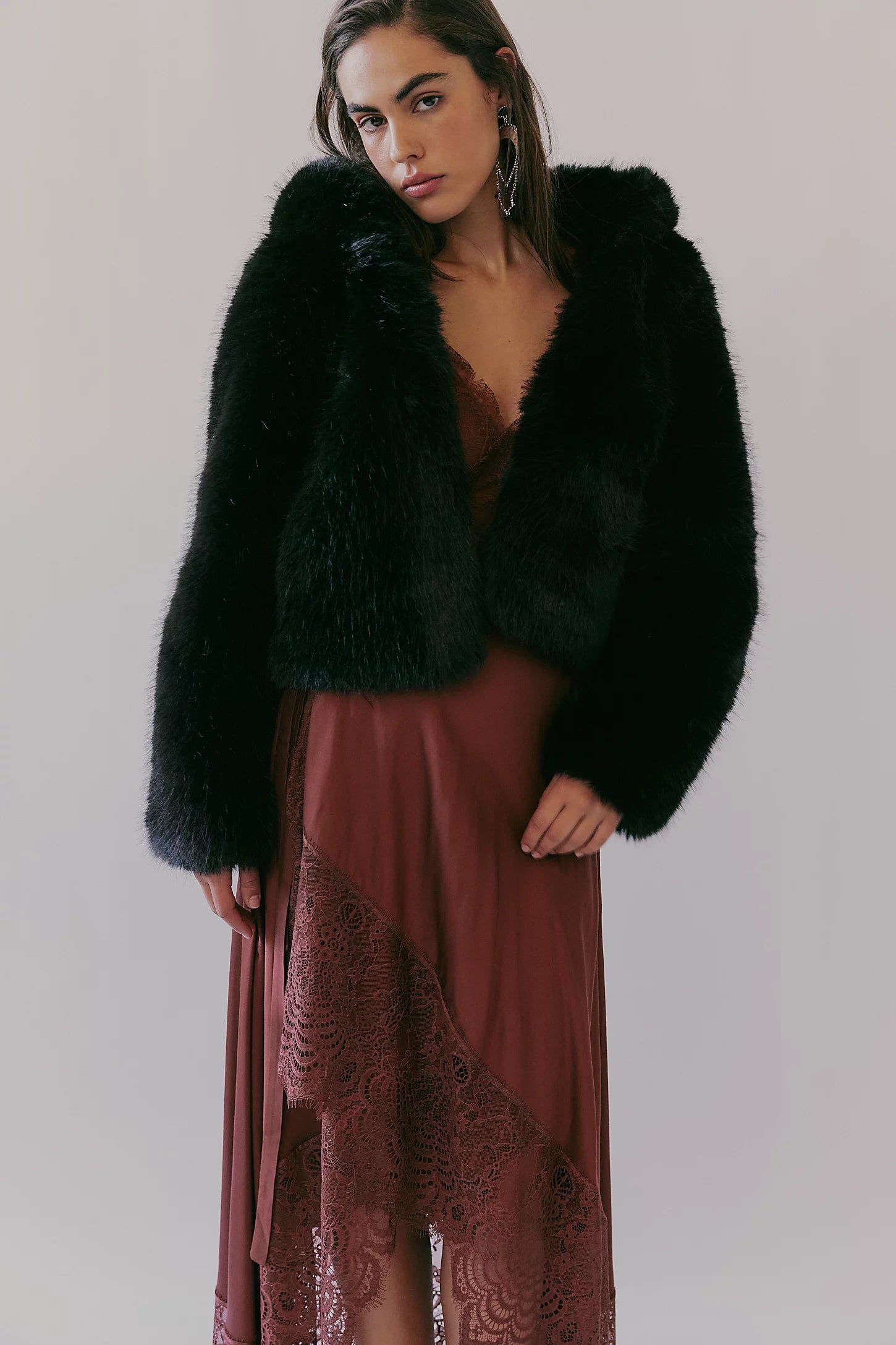louder please faux fur in black