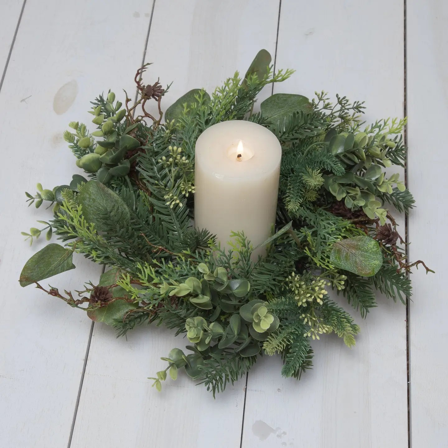candle ring - mixed winter greens