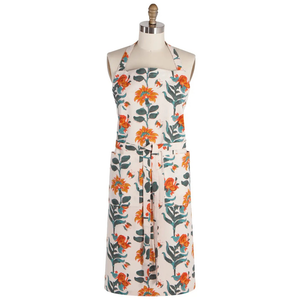 marigold block print apron