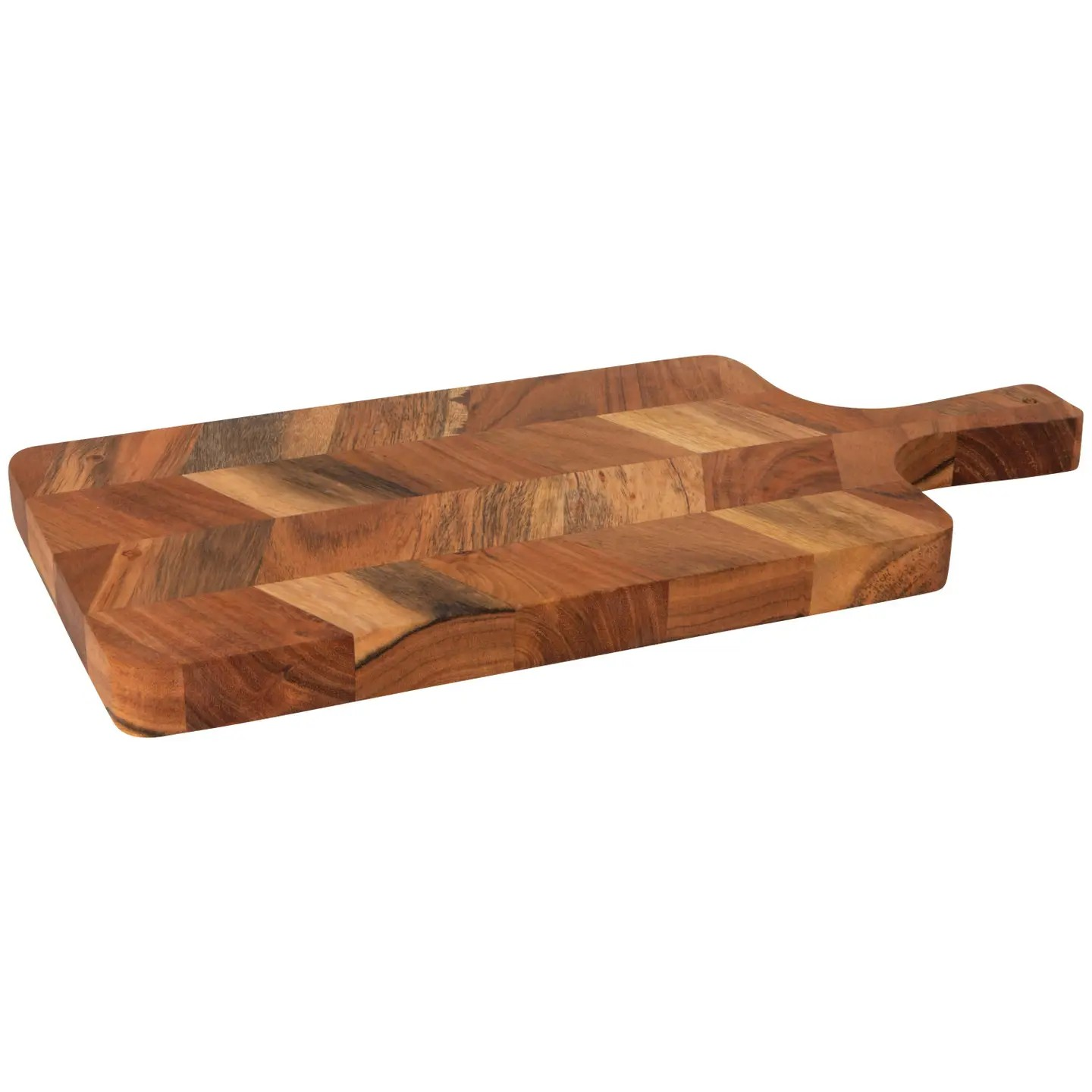 acacia chevron serving board with handle