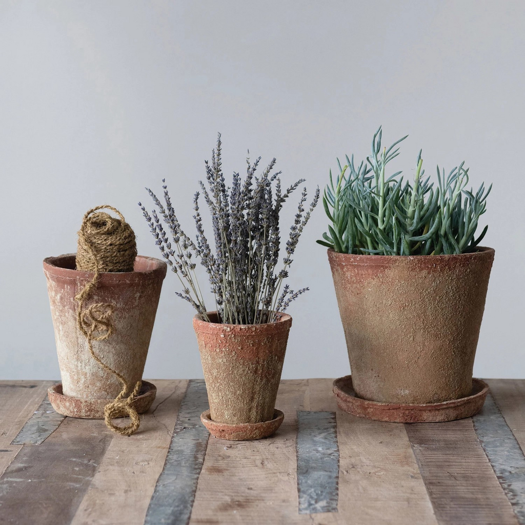 distressed cement planter - small